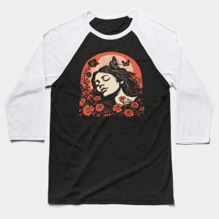 Linocut Woman Baseball T-Shirt